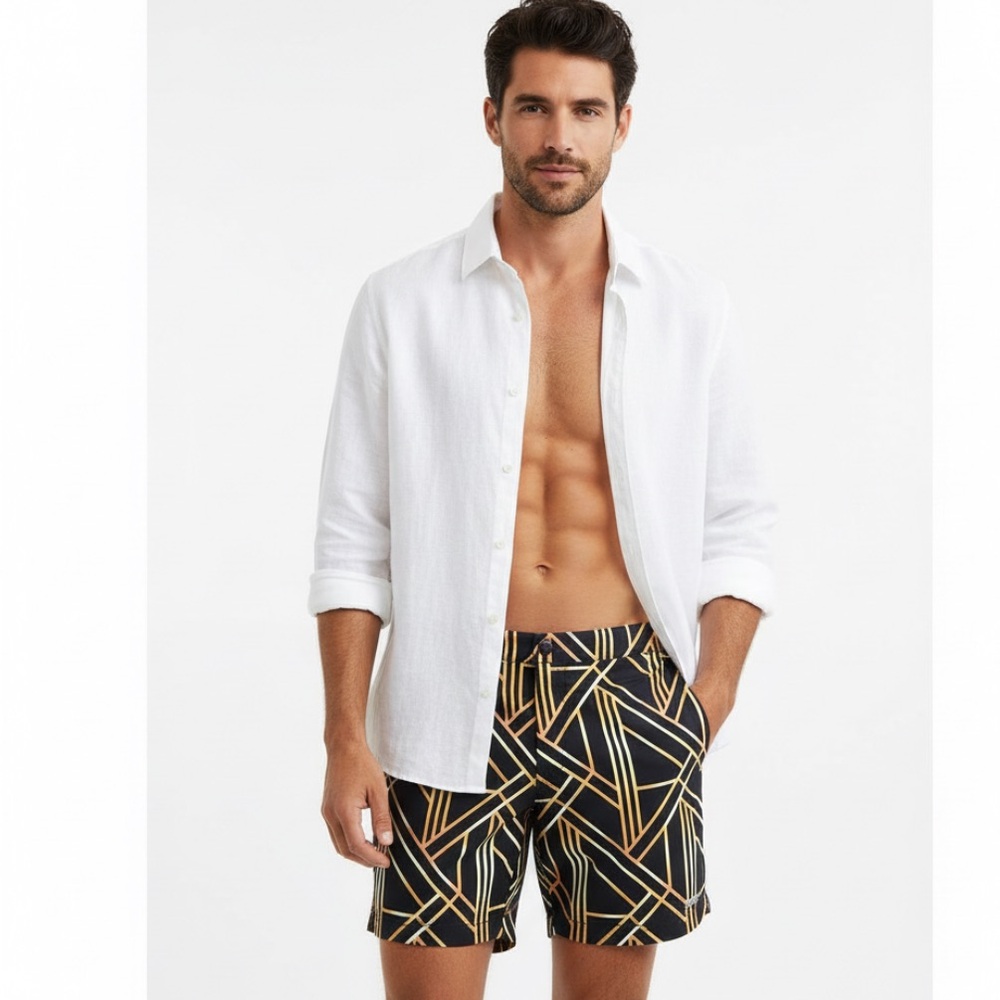 Argyle Grant Beach To Brunch Board Shorts in Black Art Deco - Size 32